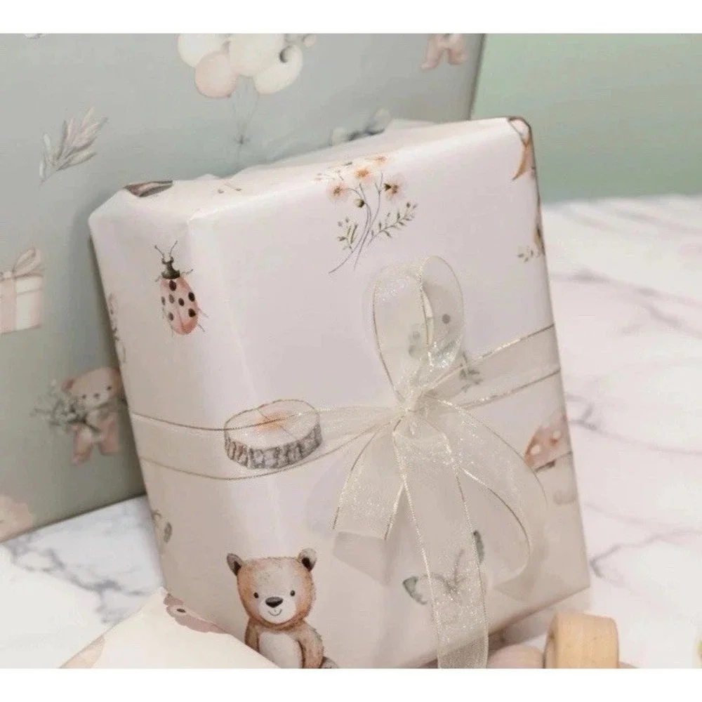 Beautiful Gift Wrapping Paper Rolls for Baby Shower - Cute Set of 3